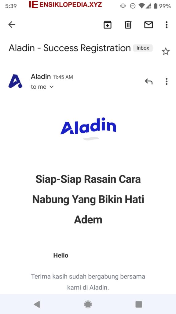 Registrasi Bank Aladin Berhasil